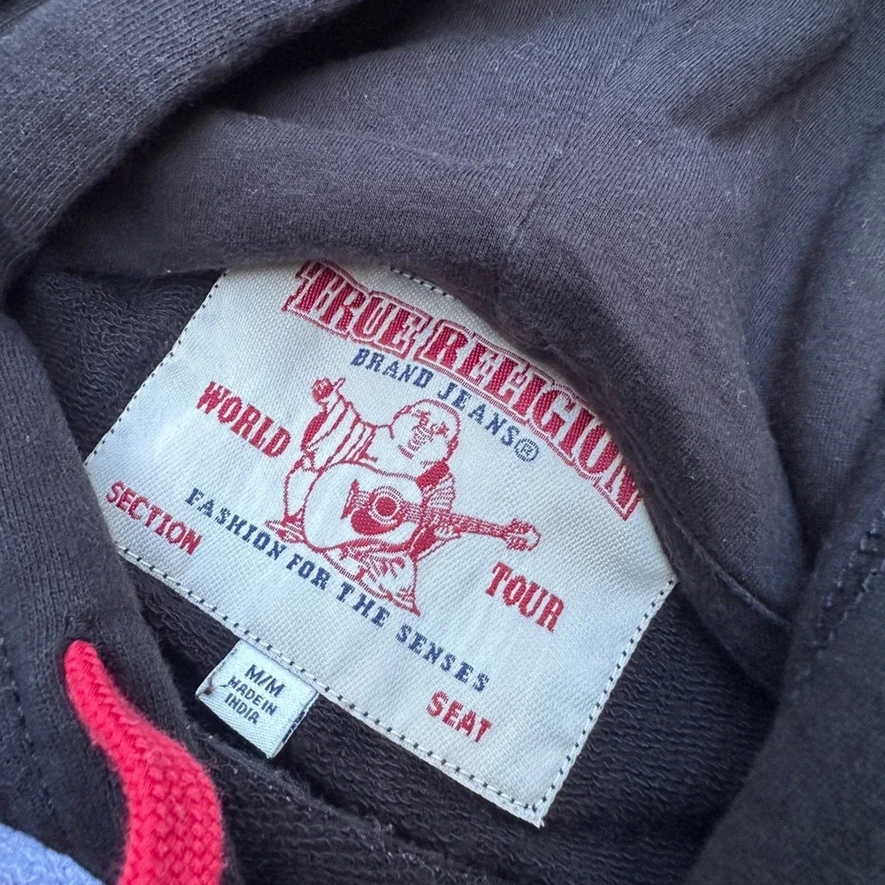 True Religion Mens Colorblock Hoodie TR Patch Black Red Size Medium
